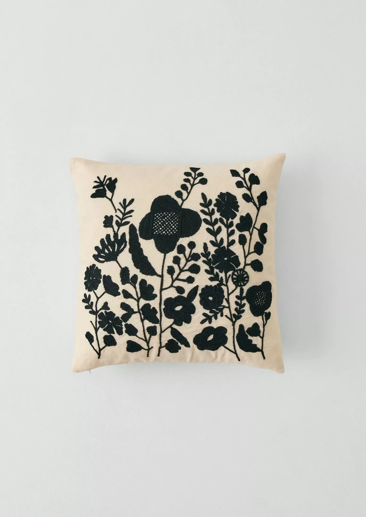 Floral Folk Embroidered Pillow Cover