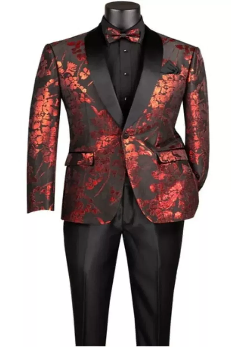 Floral Fusion Red Tuxedo Jacket Separates