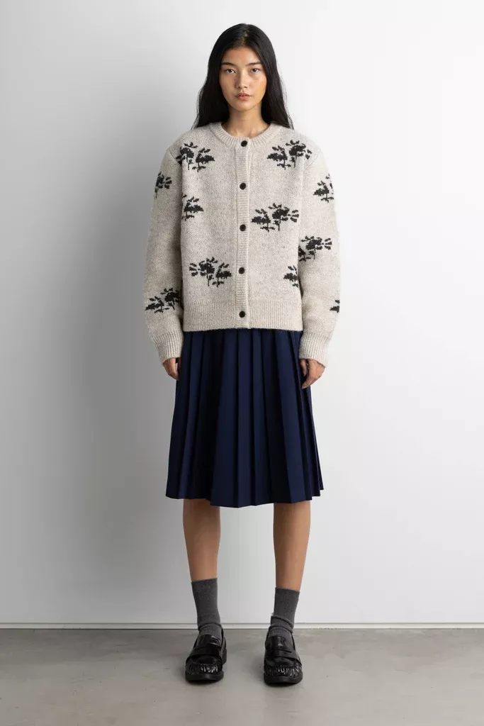 FLORAL JACQUARD WOOL BLEND CARDIGAN