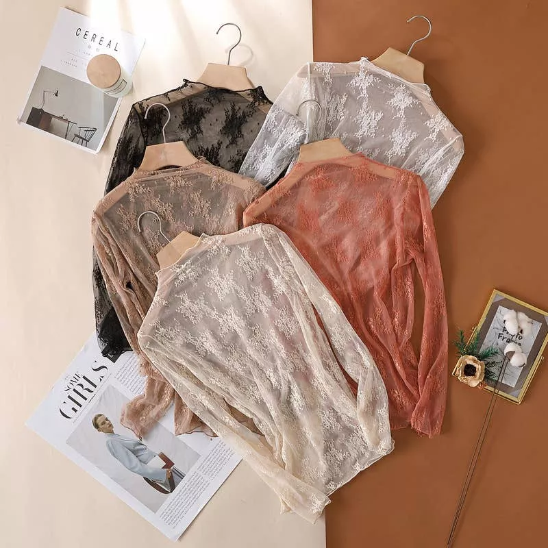 Floral Lace Sheer Mesh Layering see through Top