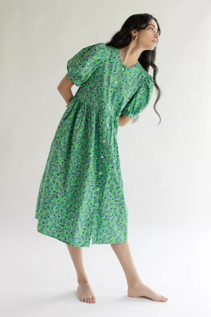 FLORAL PUFF SLEEVE MIDI DRESS