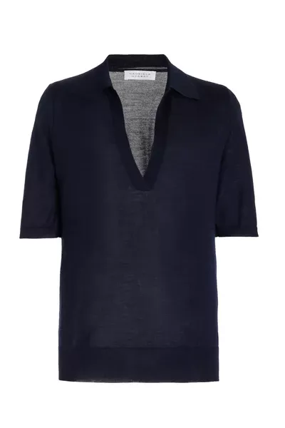 Frank Knit Polo in Dark Navy Silk Cashmere