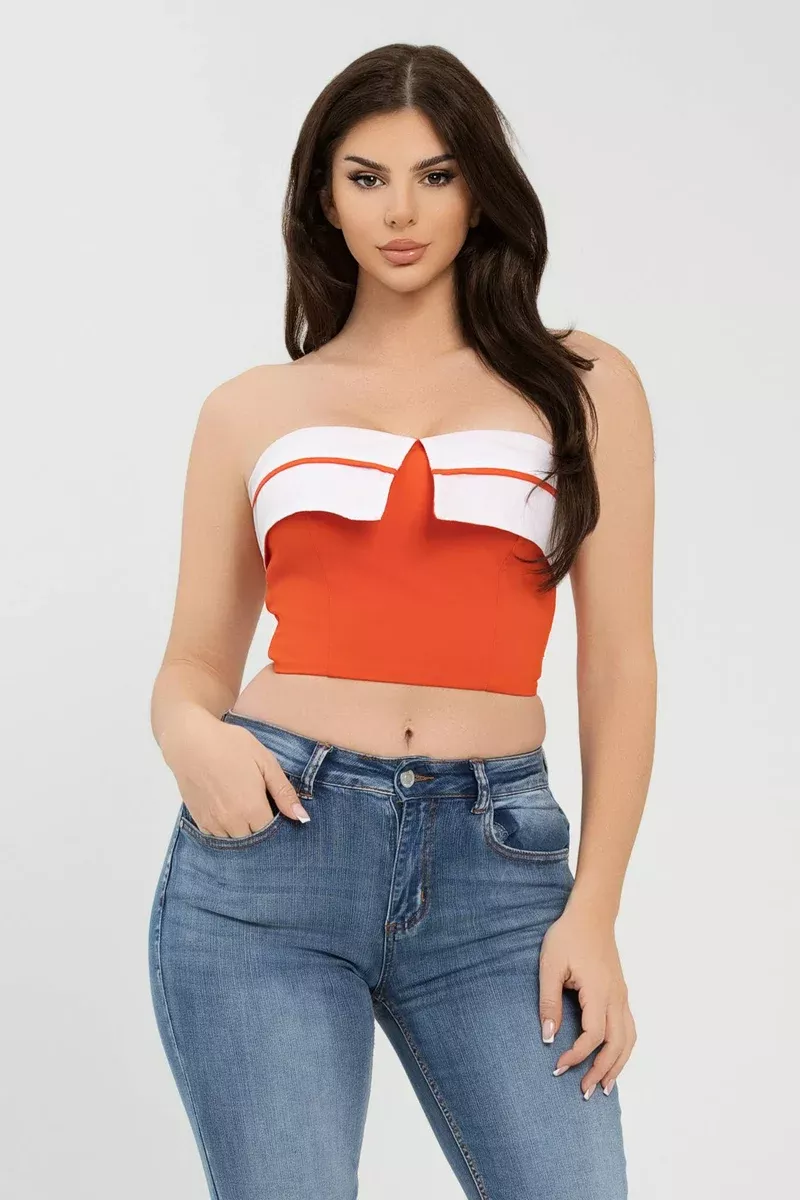 Front Fold-Over Color Contrast Tube Top