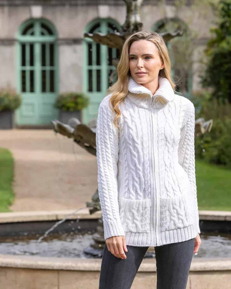 Full Zip Fitted Aran Cardigan with large collar