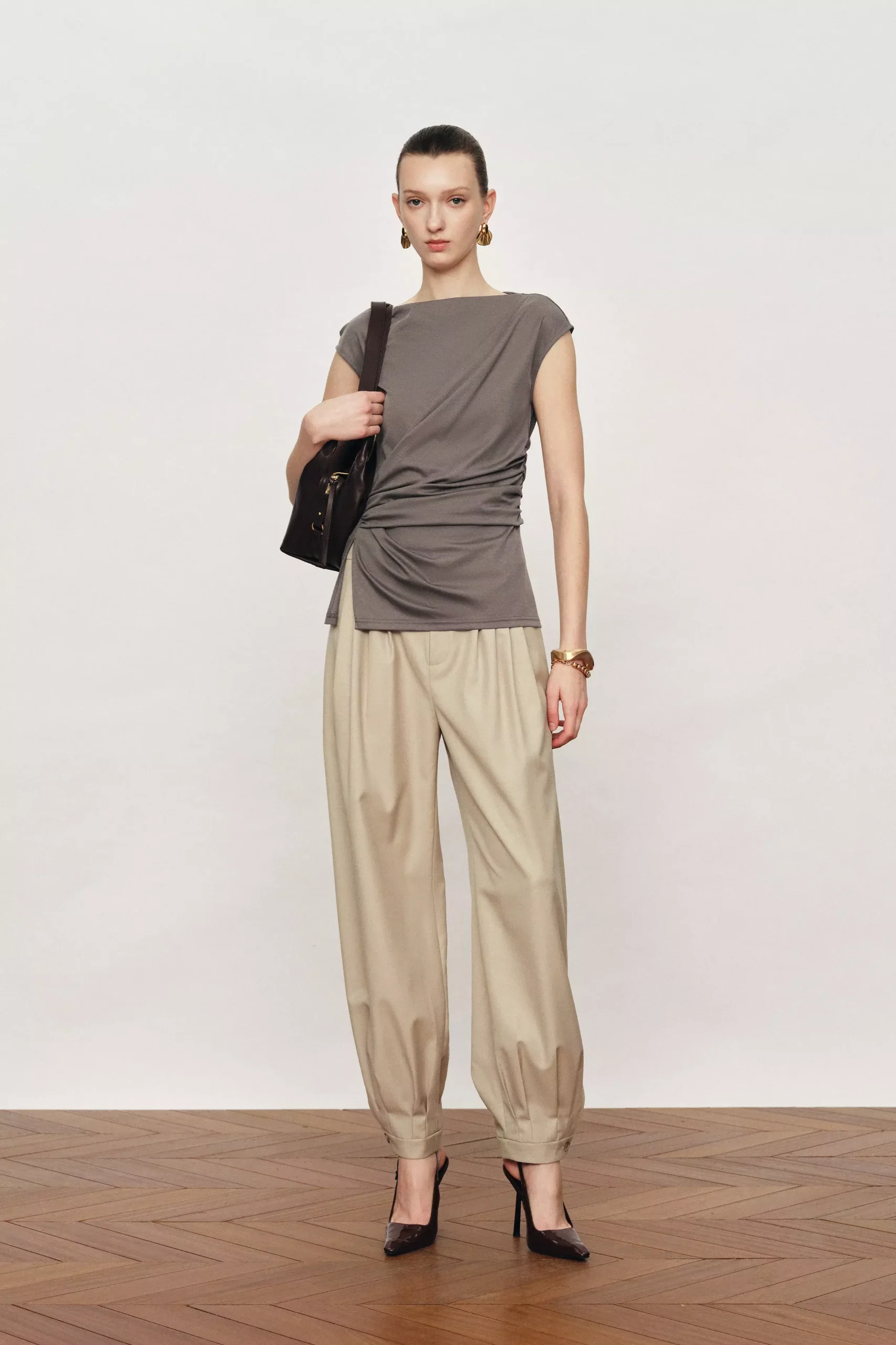 Gemma Asymmetrical Structured Top in Cotton And Mulberry Silk Blend