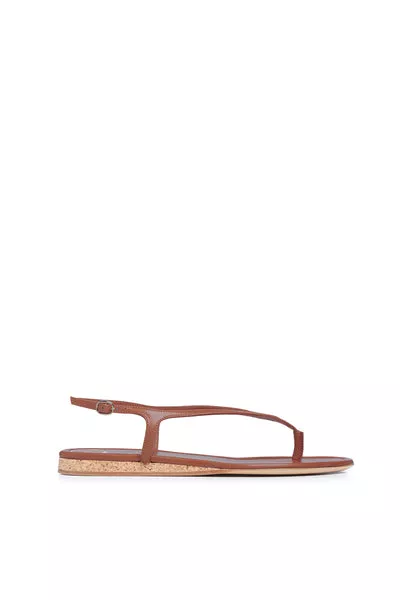 Gia Flat Sandal in Cognac Nappa Leather