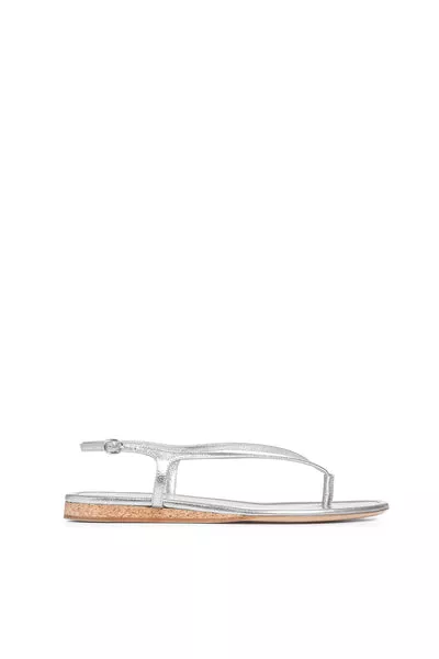 Gia Flat Sandal in Silver Metallic Nappa Leather