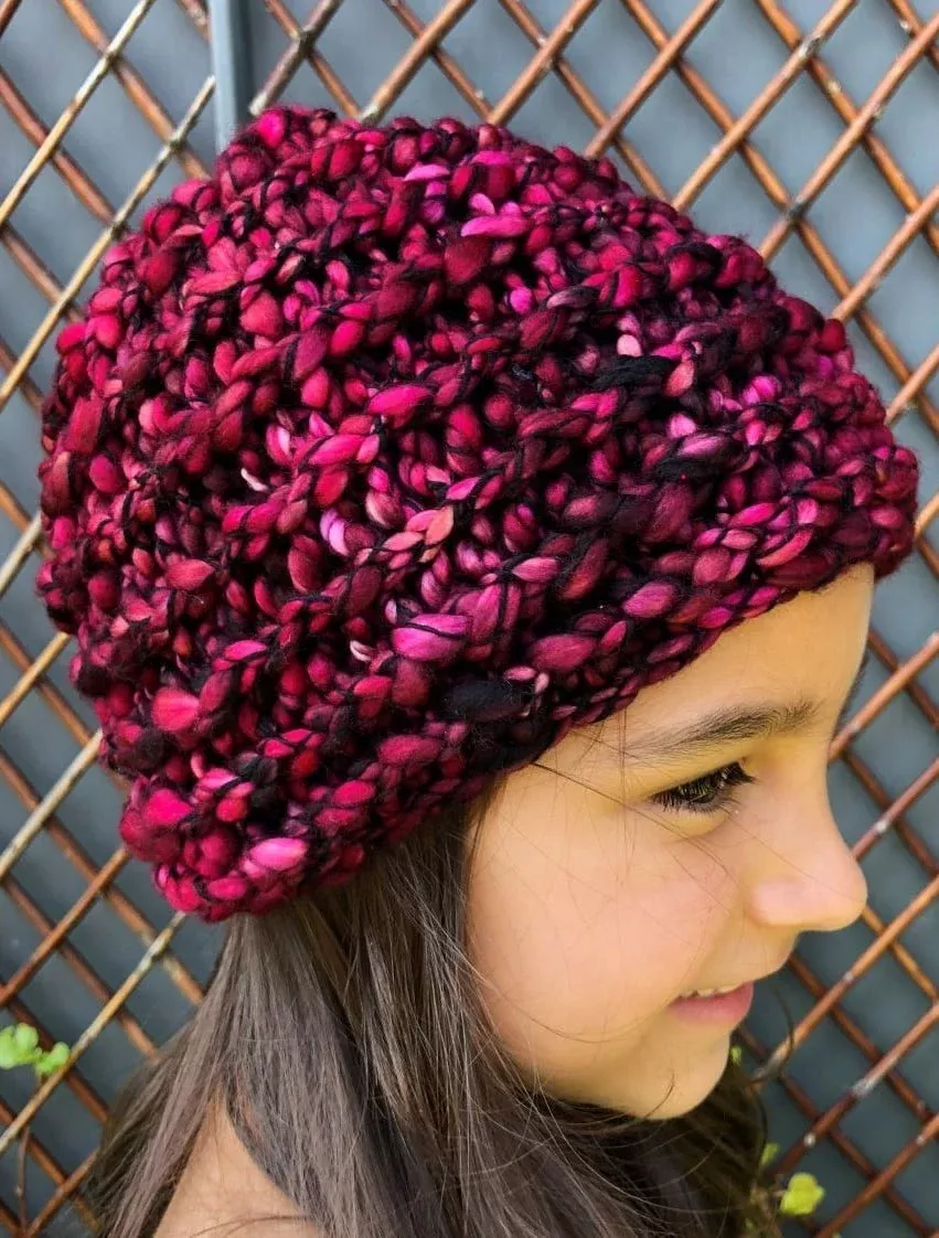 Girls Handmade Ribbed Hat- Fuschia
