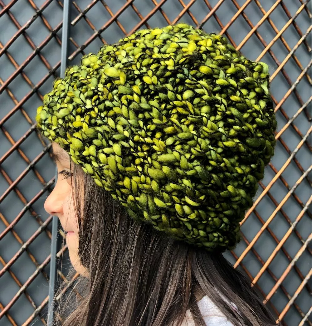 Girls Handmade Ribbed Hat - Green