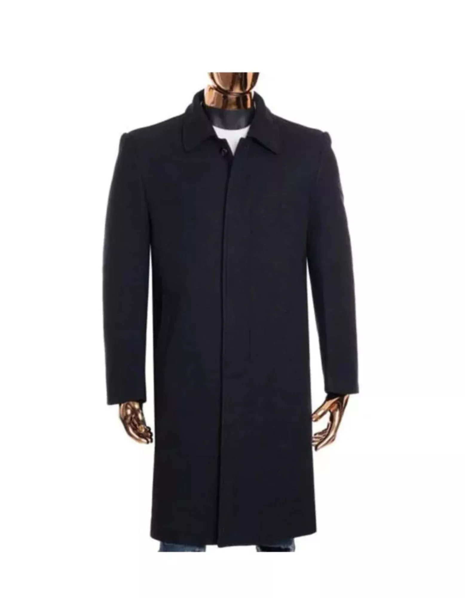 Gray Zip Up Closure Knee Length Collared Wool Coat - Mens Overcoat