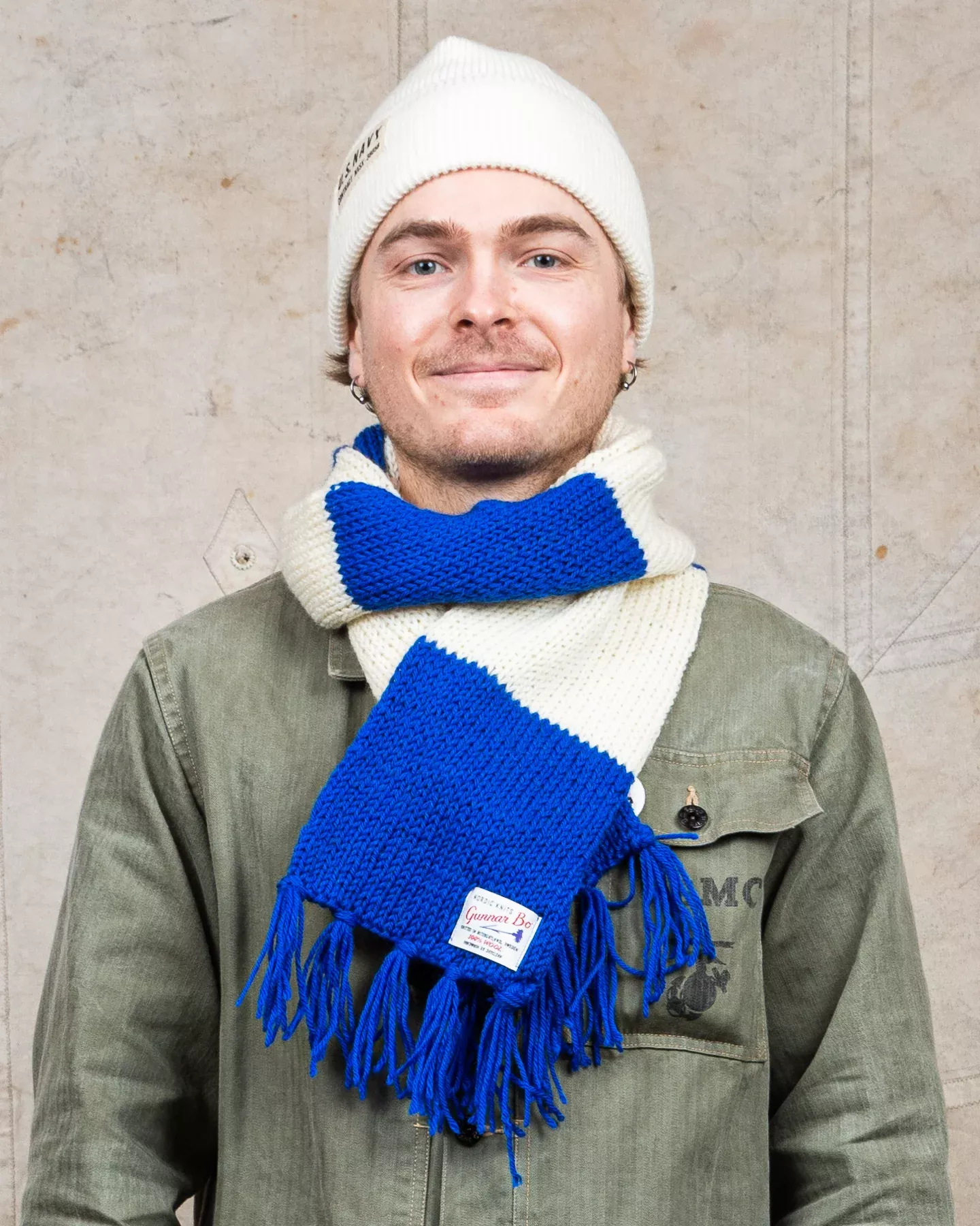 Gunnar Bo Wool Scarf Striped White / Blue