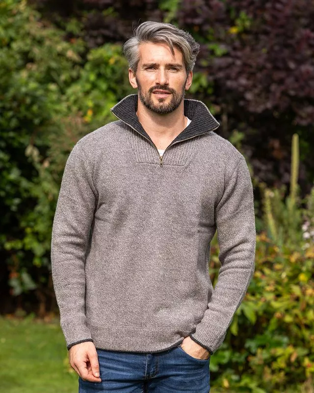 Half Zip Lambswool Sweater Ghost Grey