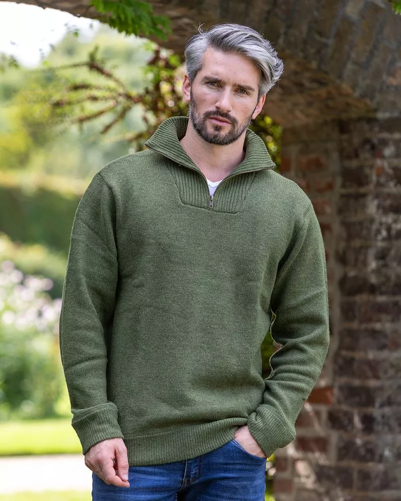 Half Zip Lambswool Sweater Moss Green