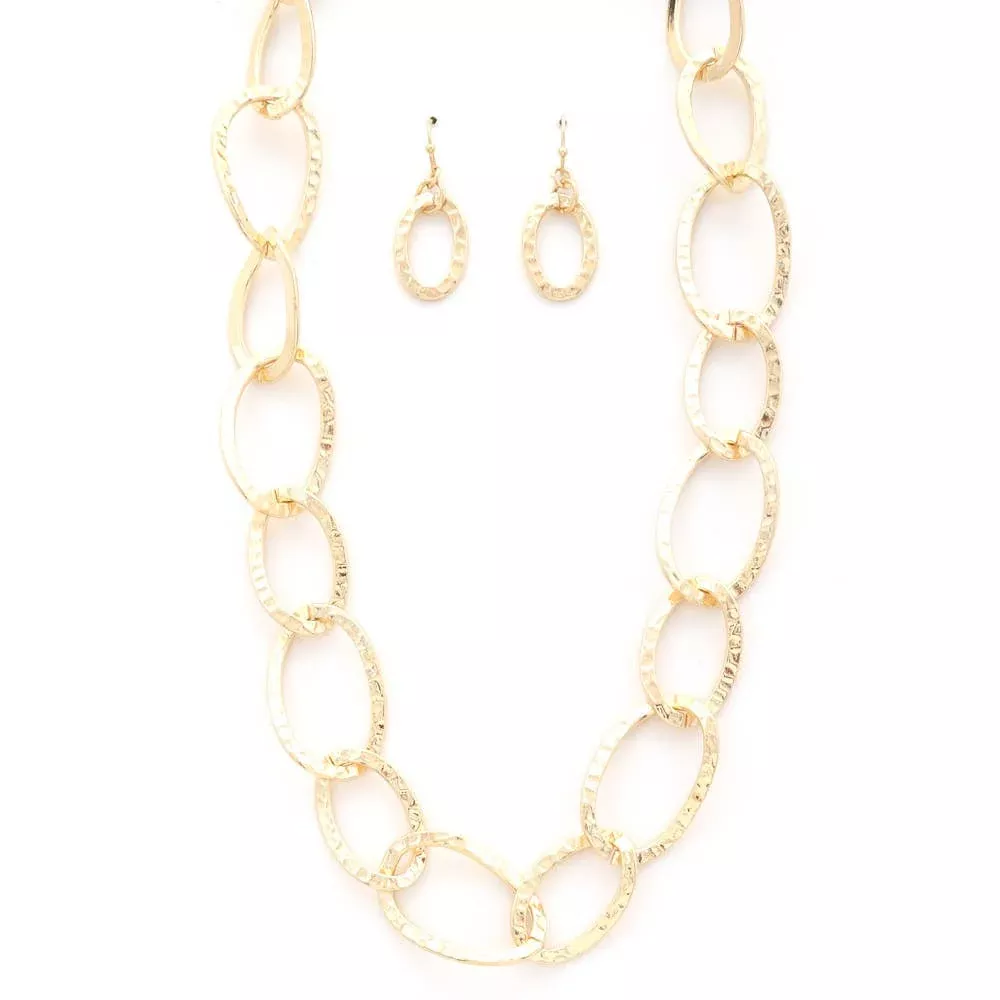 HAMMERED METAL OVAL LINK NECKLACE TNE-1879