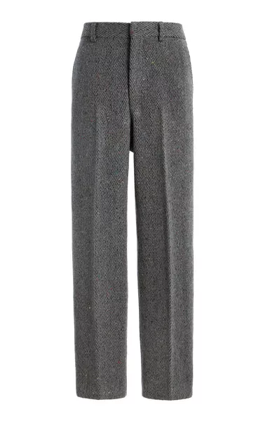 Harold Straight-leg Trouser in Charcoal Multi Cashmere Wool Herringbone