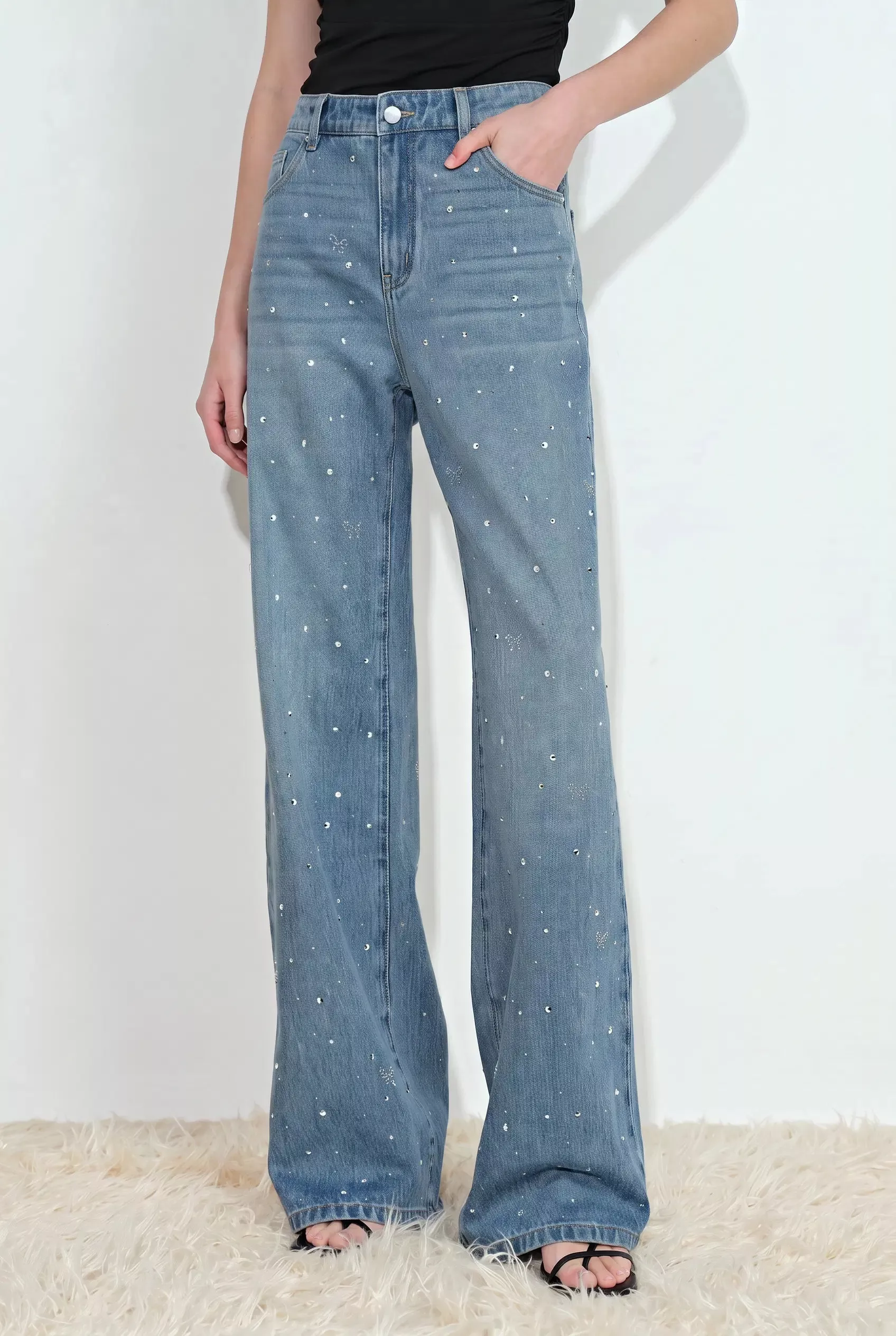 Harper Bow Embellished Jeans in Cotton Denim