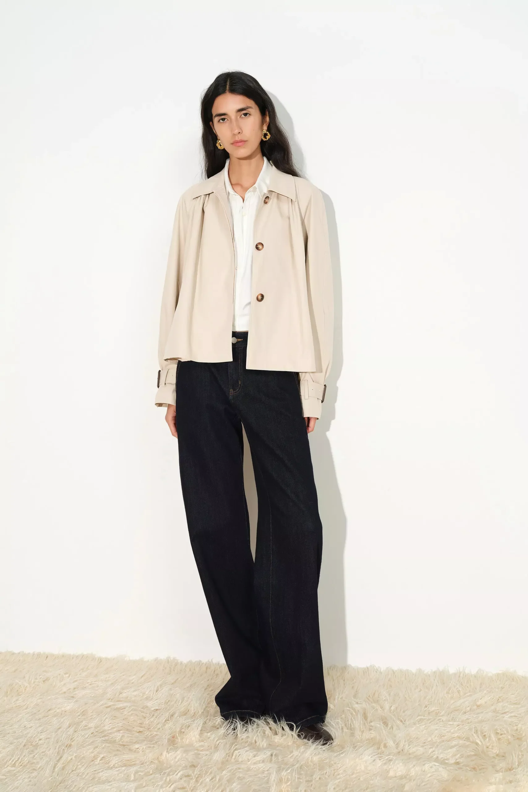 Harper Ruched Crop Trench Coat in Cotton