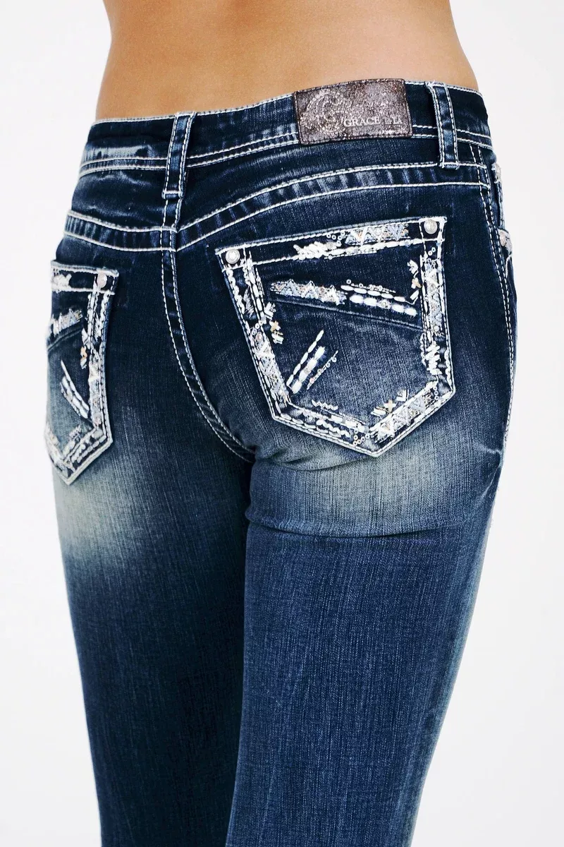 Heavy Stitch Embroidery Mid-Rise Boot Cut 30" | EB-51926-30