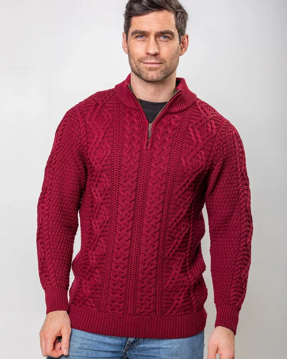 Heavyweight Extra Fine Merino Wool Half Zip Sweater - Berry