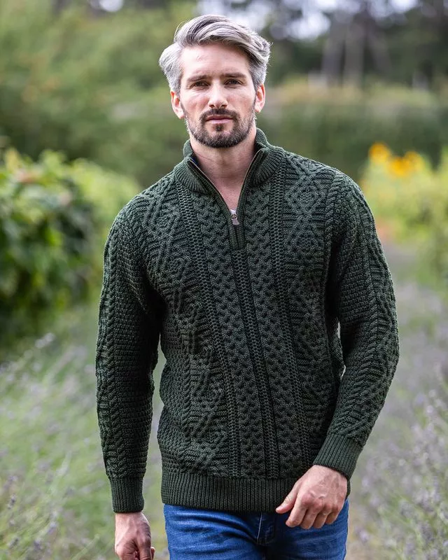 Heavyweight Extra Fine Merino Wool Half Zip Sweater - Forest Green
