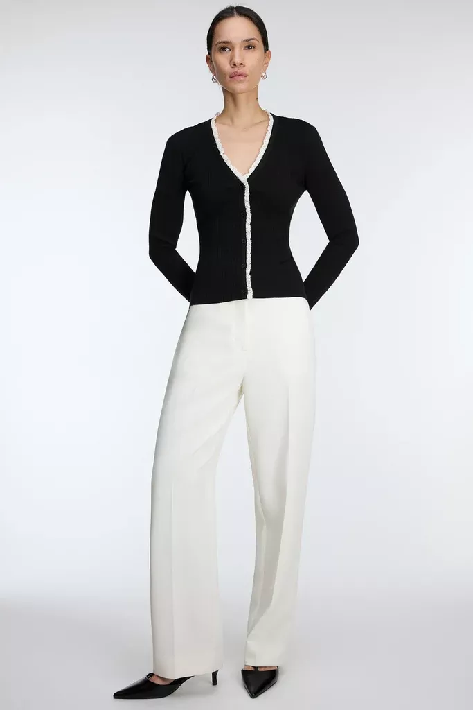 HIGH-RISE STRAIGHT LEG TROUSER WITH HALF ELASTIC WAIST