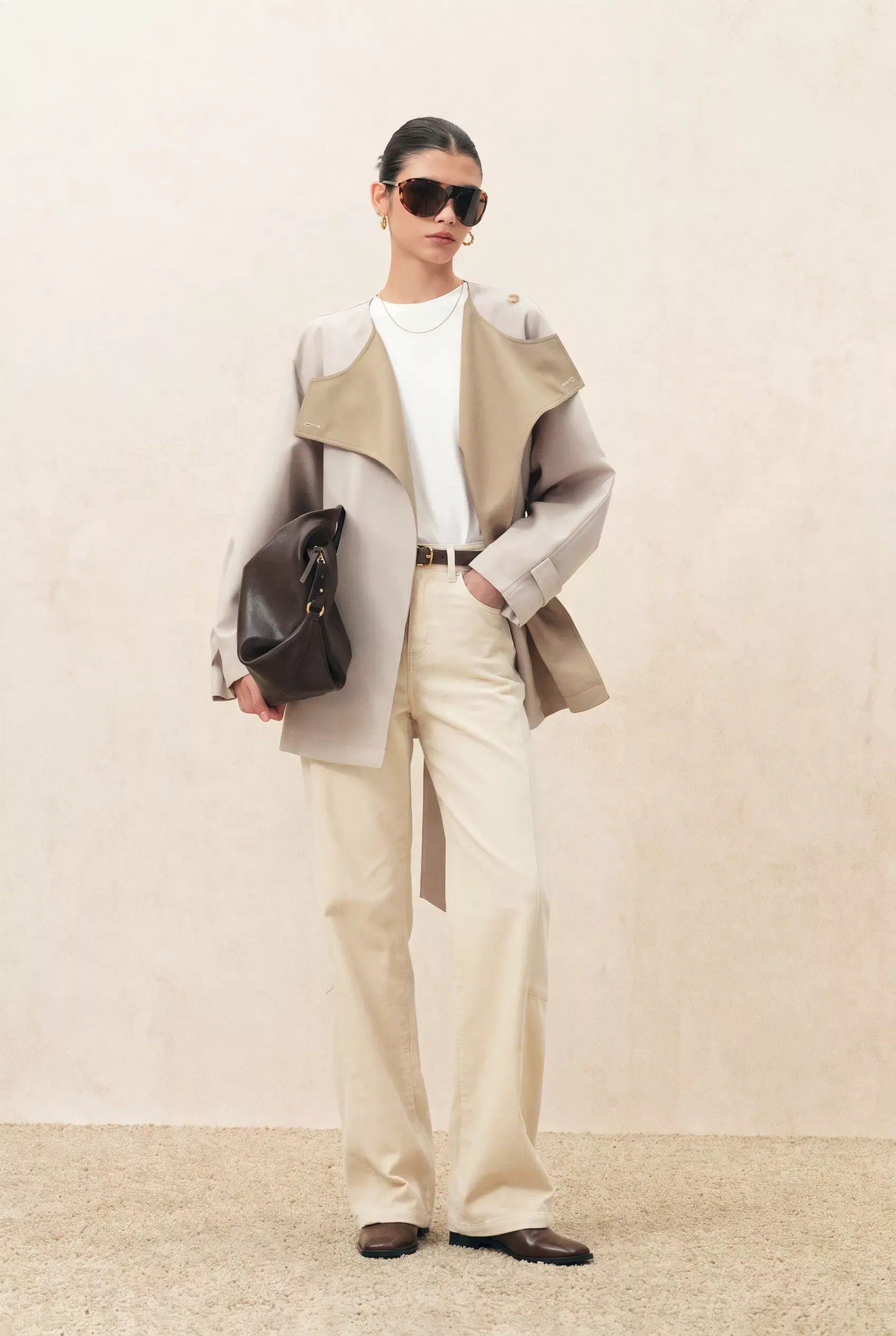 Hilda Single Breasted Crop Trench Coat in Wool Gabardine