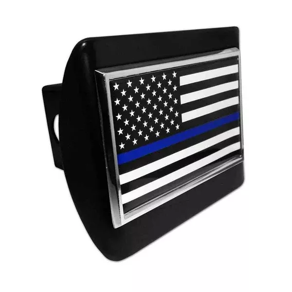 Hitch Cover - Thin Blue Line American Flag, Black