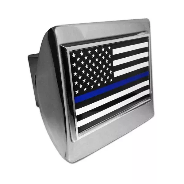 Hitch Cover - Thin Blue Line American Flag, Chrome