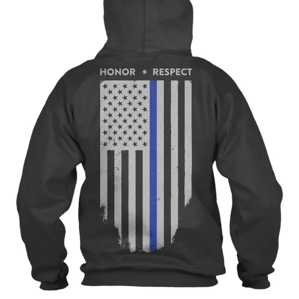 Hoodie - Thin Blue Line American Flag HONOR & RESPECT