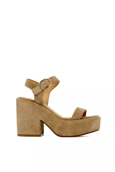Iman Platform Sandal in Sand Suede