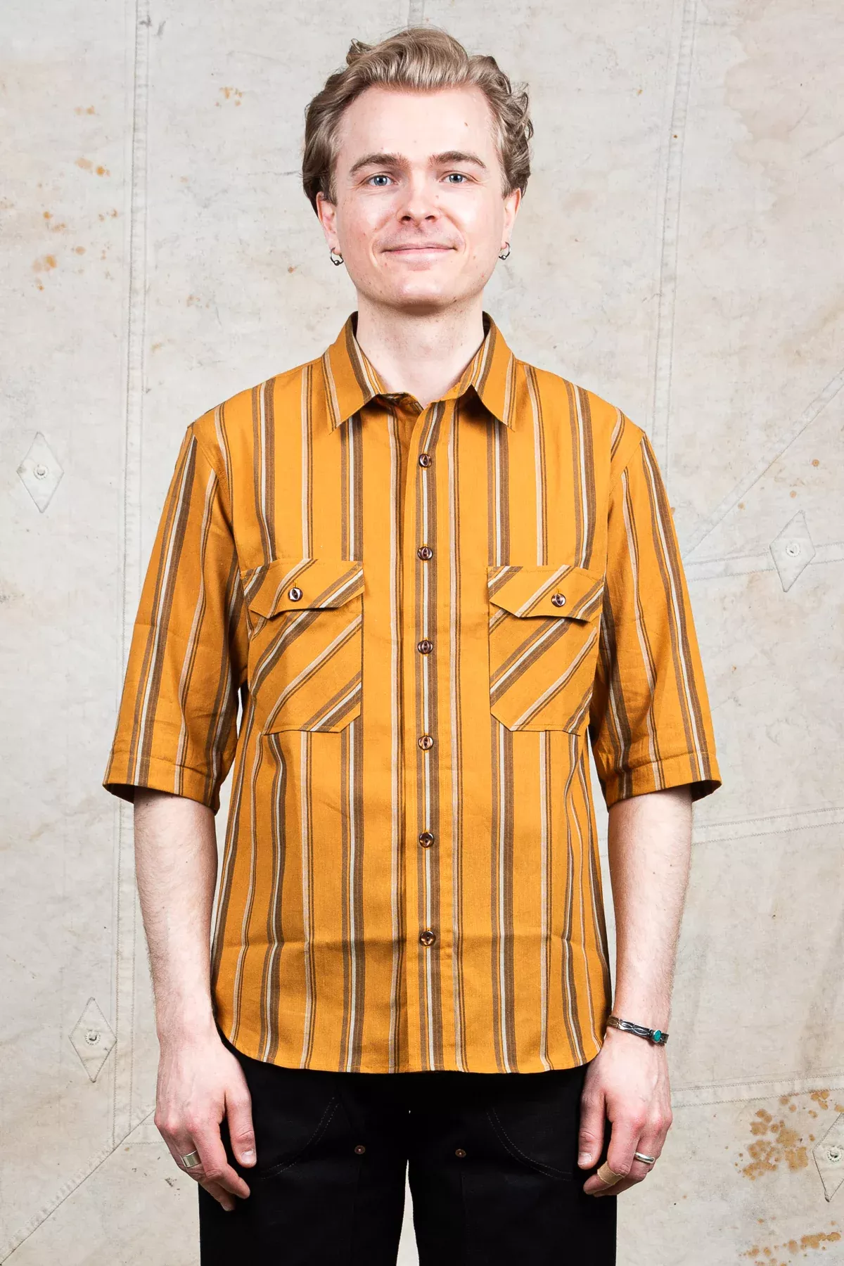 Indigofera Delray Cotton / Linen Orange and Brown Stripe