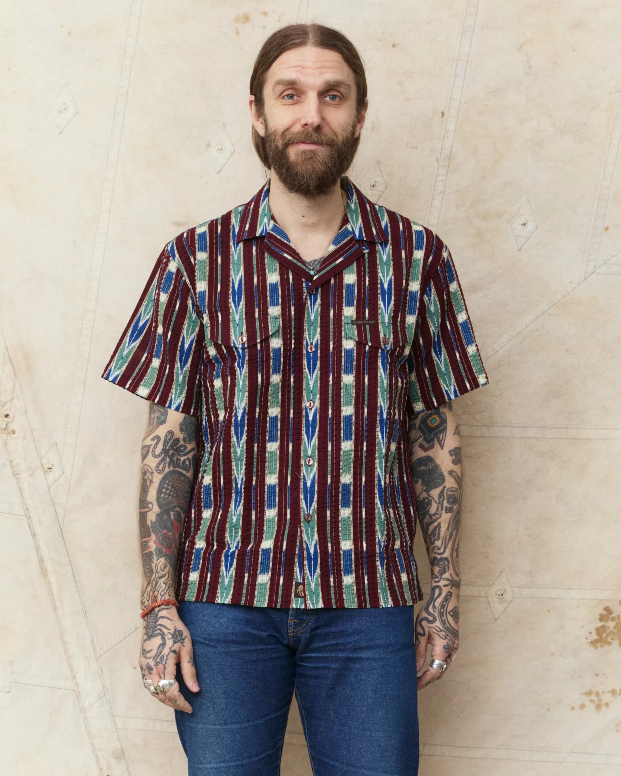 Indigofera Deville Printed Seersucker Wine/Ecru Shirt