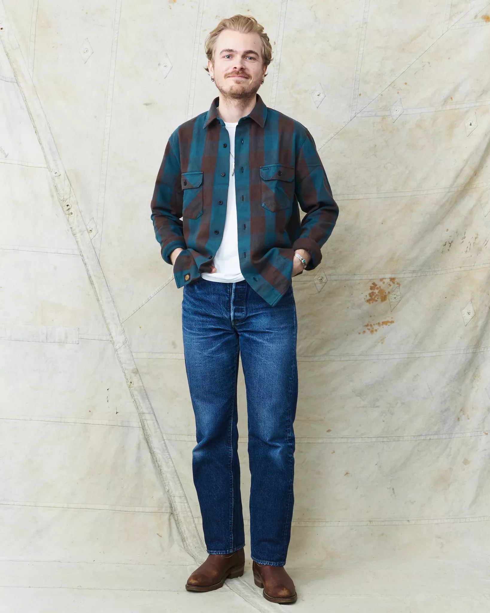 Indigofera Norris Flannel Shirt Petrol / Brown