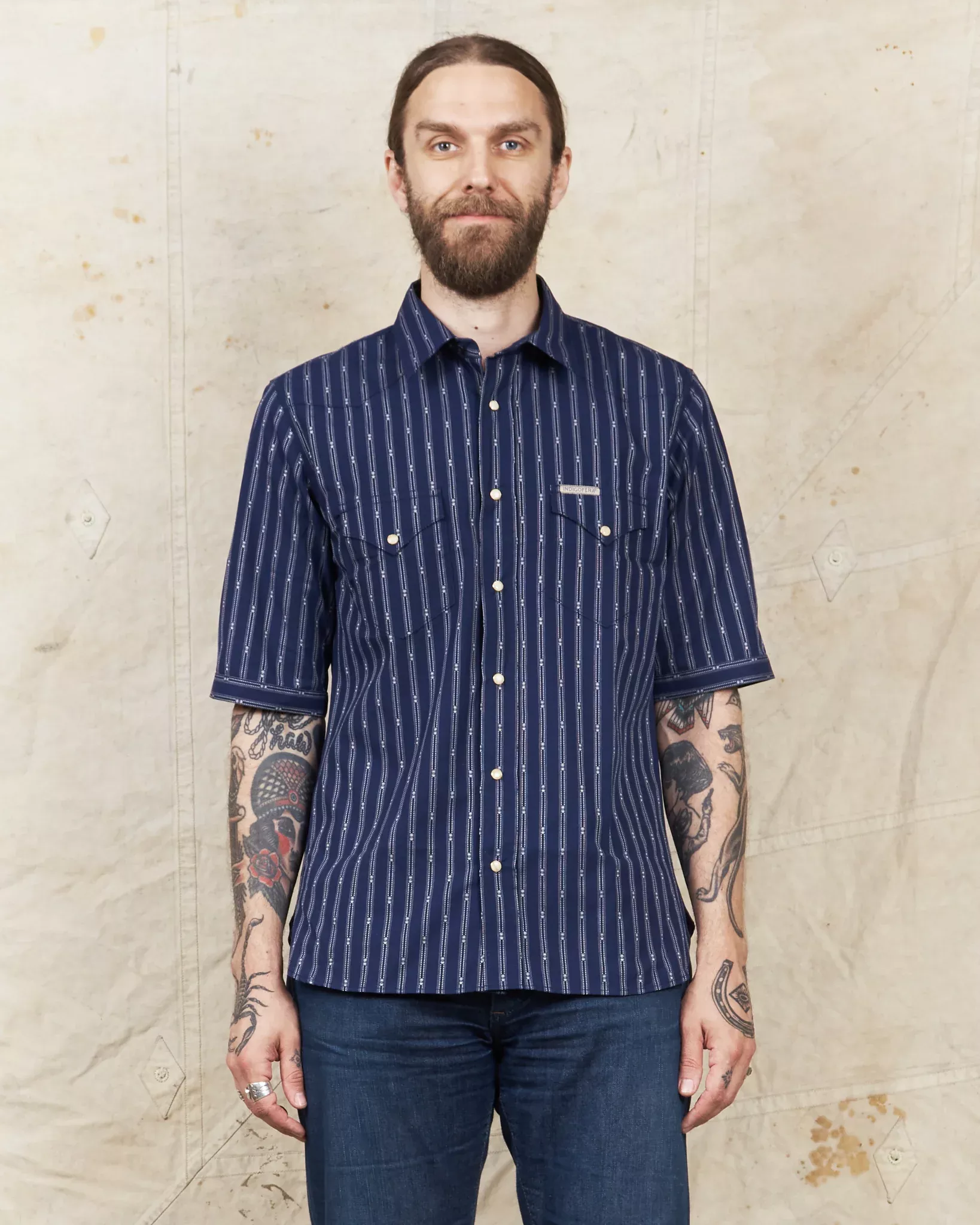 Indigofera Randy Shirt Cotton Stripe Indigo/White