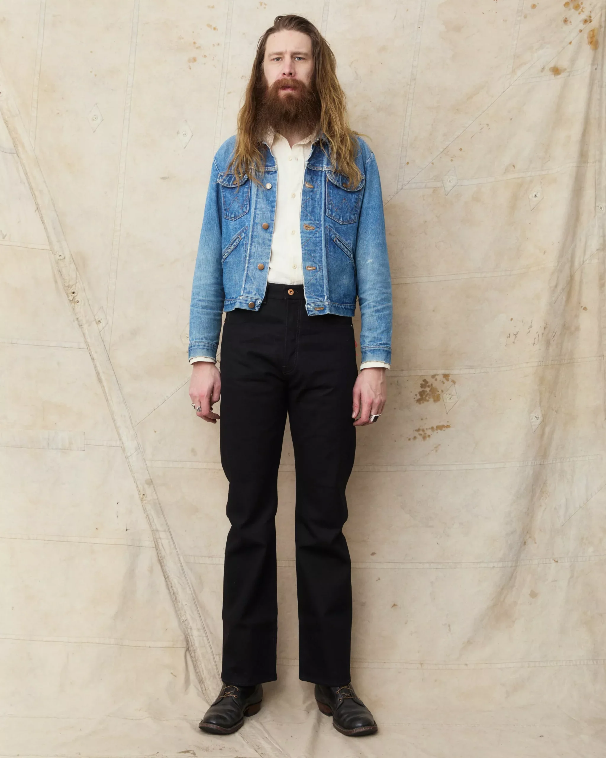 Indigofera Wyatt Bootcut Jeans Uneven Broken Twill Black