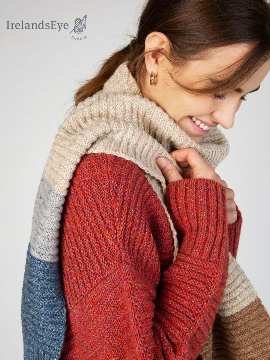 IrelandsEye Knitwear ‘Elder’ Contrast Panel Scarf Biscuit -Seashell