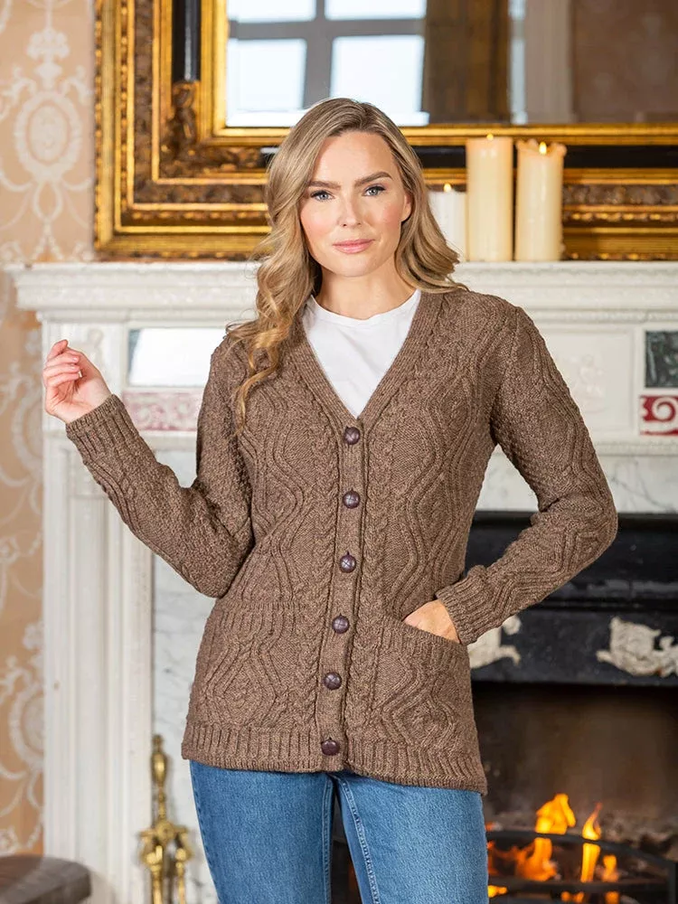 Irish Aran Boyfriend Cardigan Brown