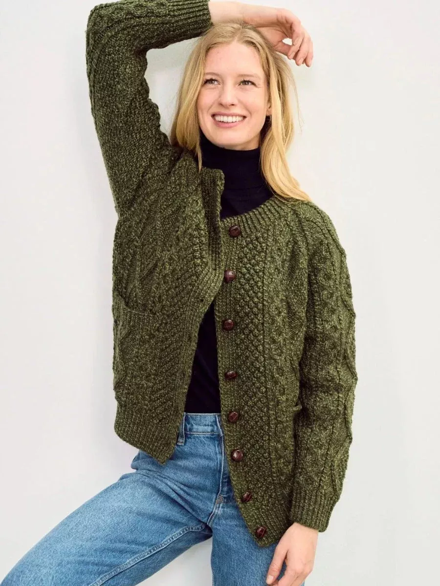 Irish Aran Handknit Lumber Cardigan Green