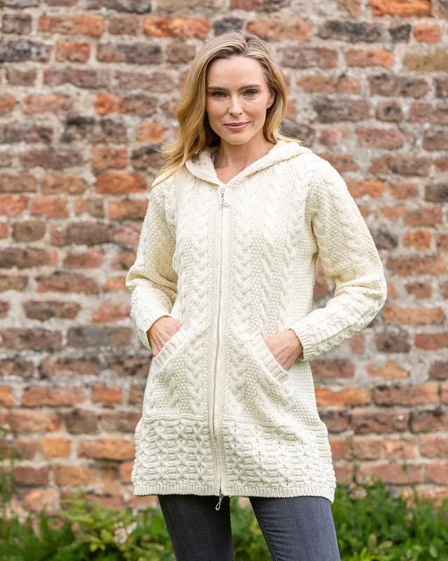 Irish Aran Hooded Coat Natural