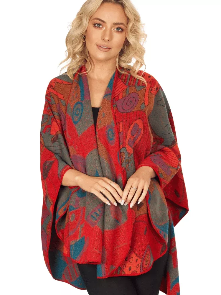 Irish Celtic Design Shawl Red
