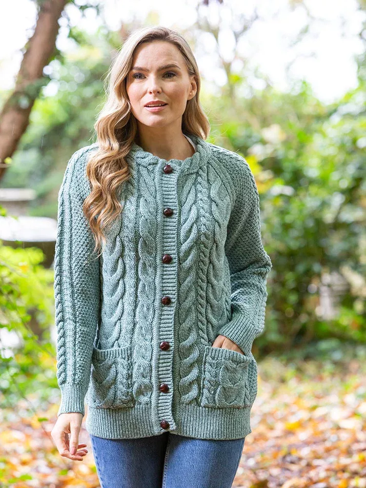 Irish Supersoft Aran Cardigan Aqua
