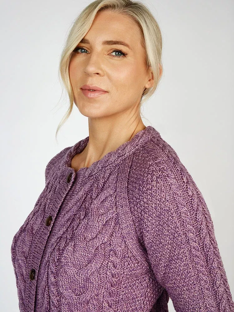 Irish Supersoft Aran Cardigan Lavender
