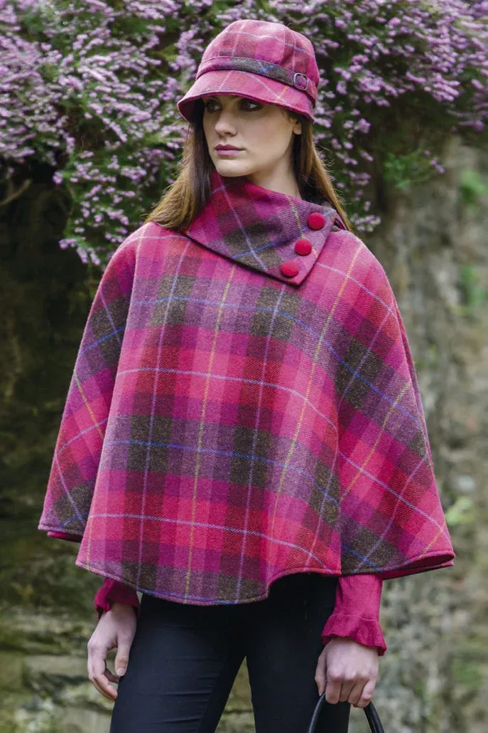 Irish Tweed Poncho Pink Check 223