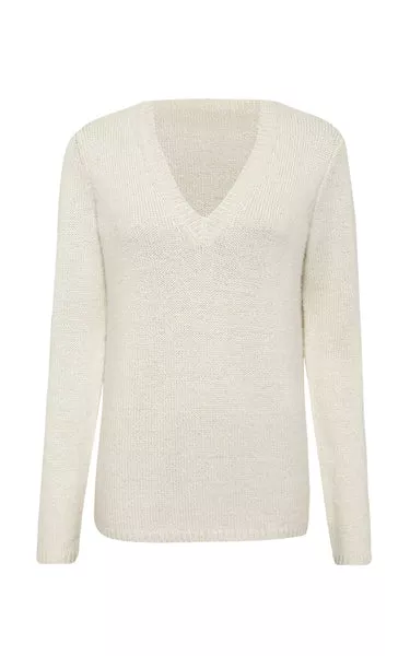 Isiah Knit V-Neck Sweater in Ivory Cashmere