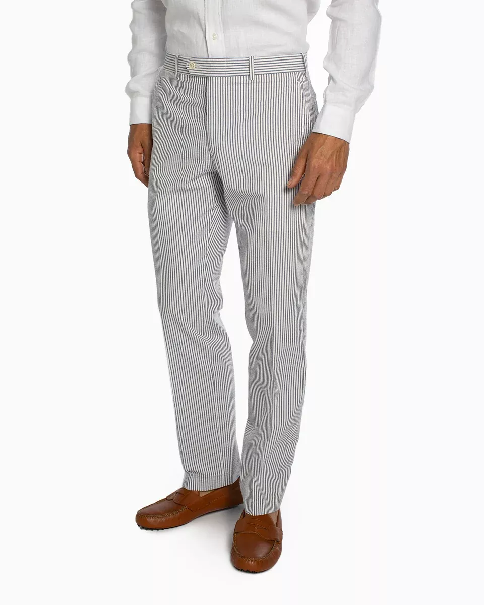 Italian Stretch Seersucker, Navy Stripe