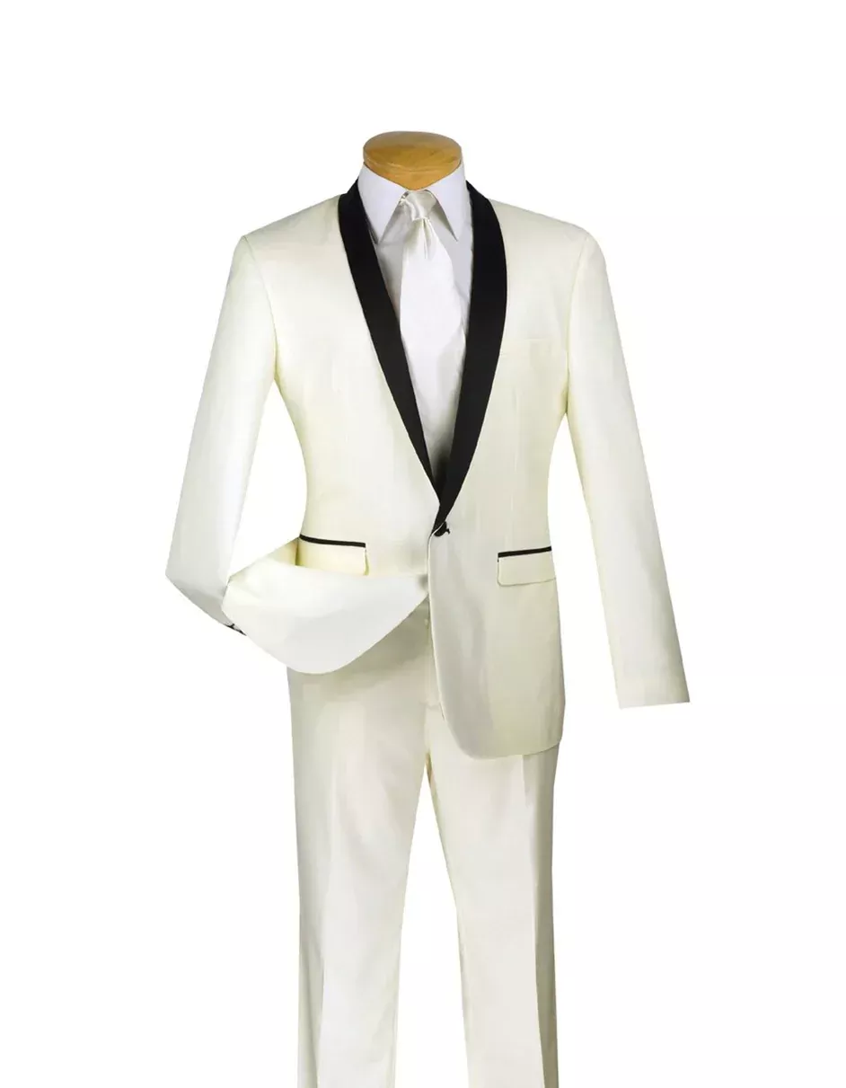 "Ivory & Black Shawl Tuxedo Suit"