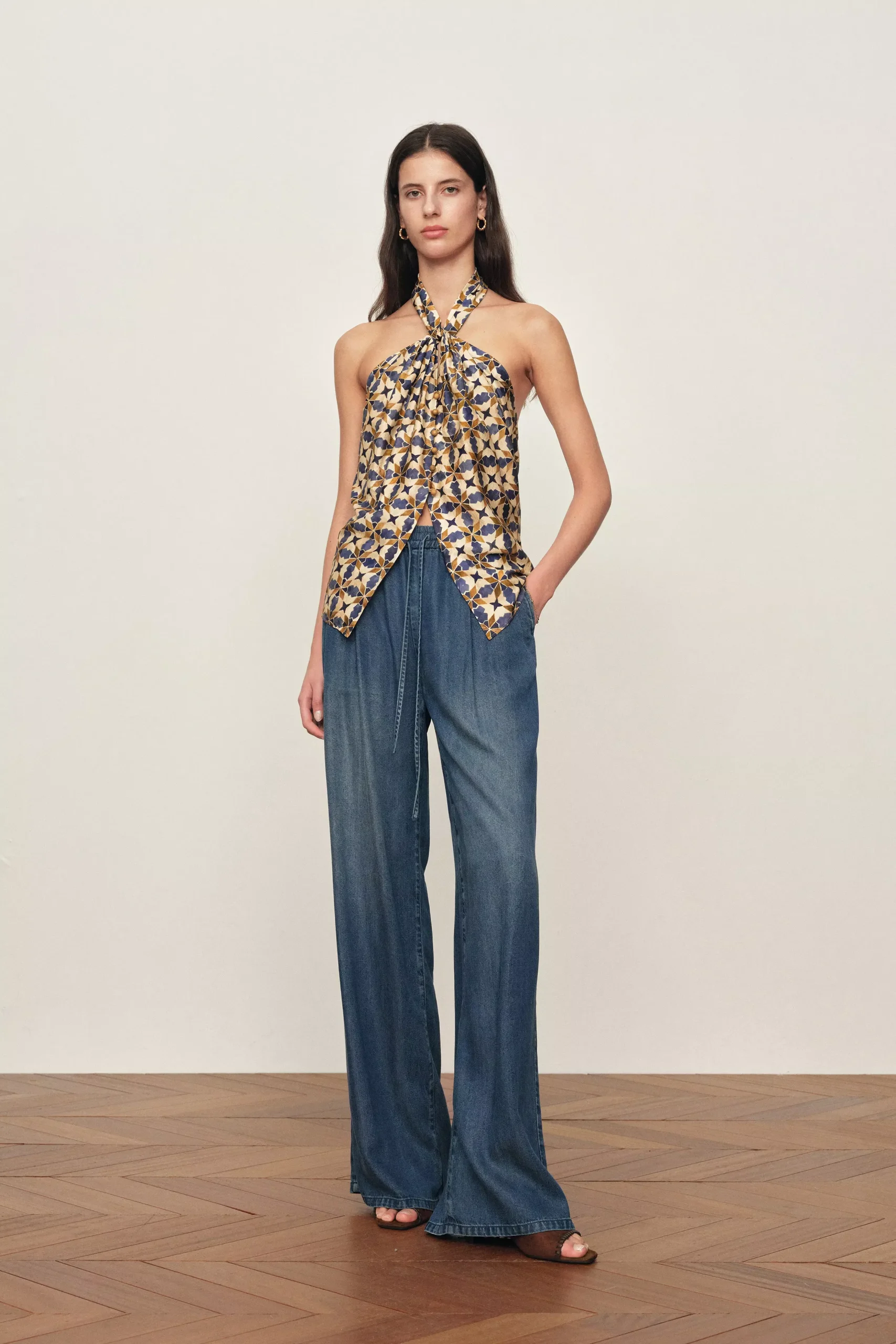 Jocelyn Halter Neck Top in Crinkled Silk Blend