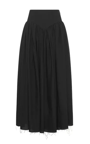 Juniper Maxi Pleated Skirt in Black Aloe Linen