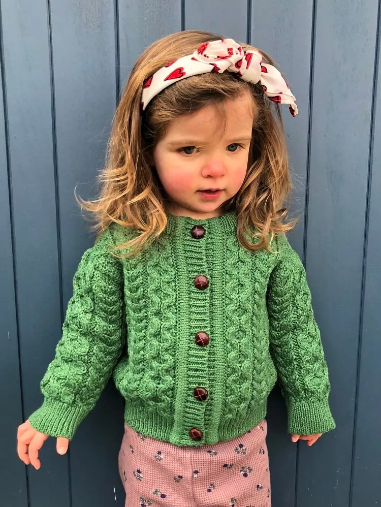 Kids Aran Cardigan Green