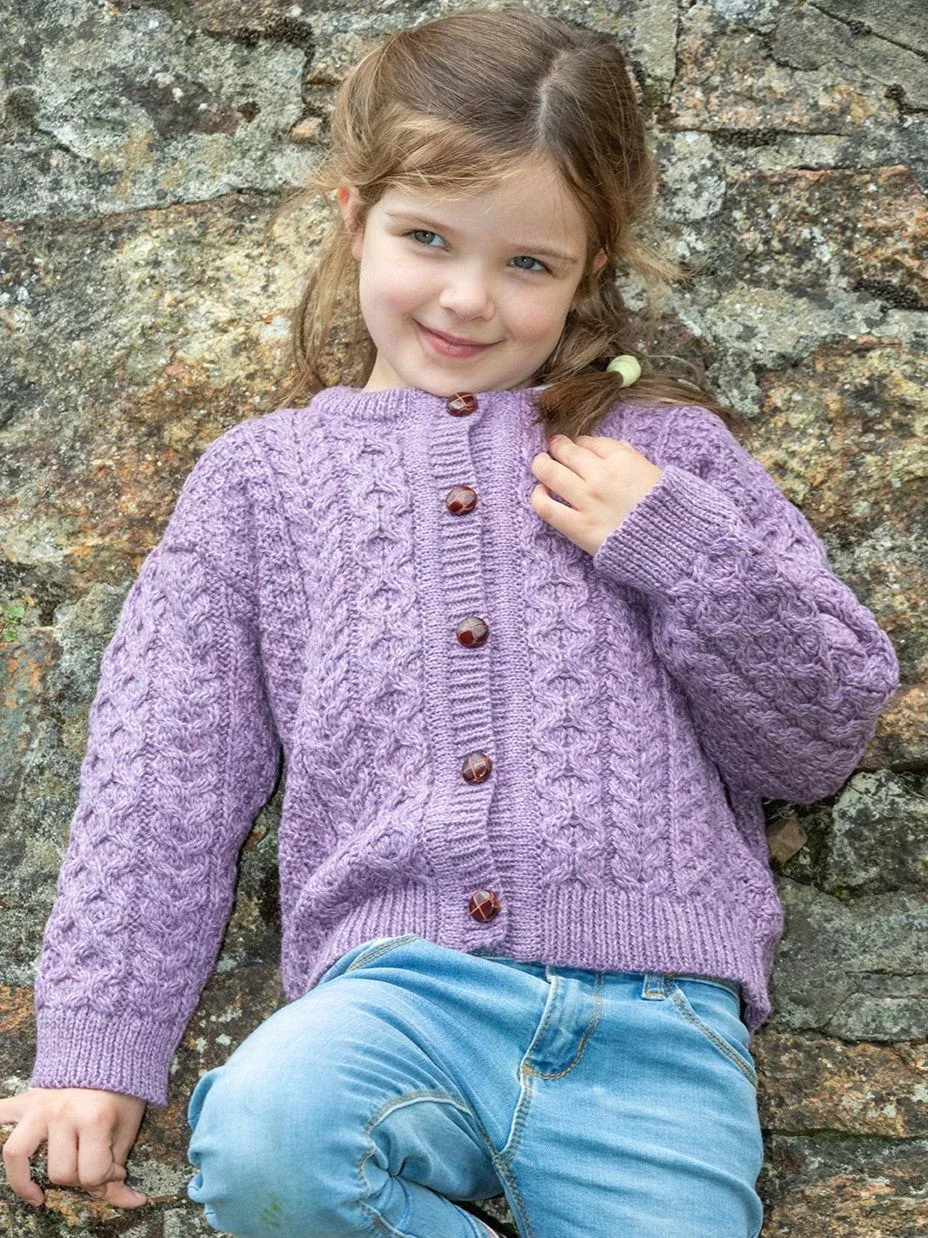 Kids Aran Cardigan Lavender